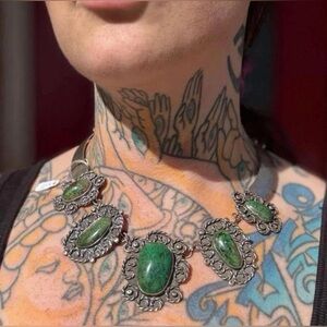 Vintage Sterling Old Taxco Eagle Necklace Apache Chrysocolla Statement Choker